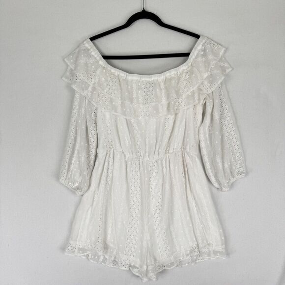 Express Romper Womens Large White Eyelet Ruffle Coquette Cottagecore Soft Girl - Picture 7 of 15